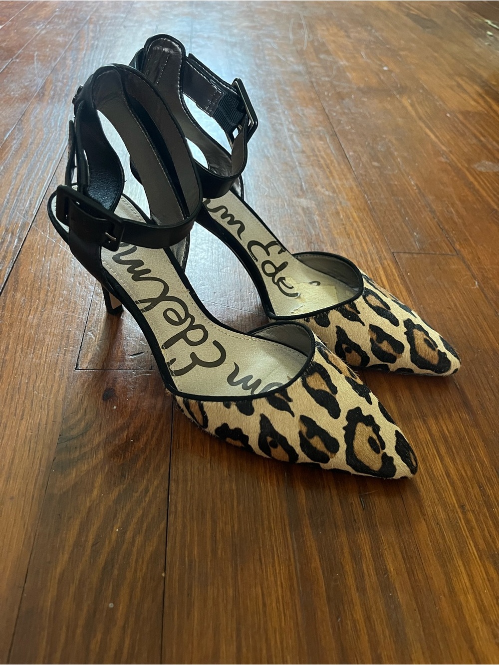 Sam Edelman Harlow Leopard Calf Hair Ankle Strap Heels Size 7.5